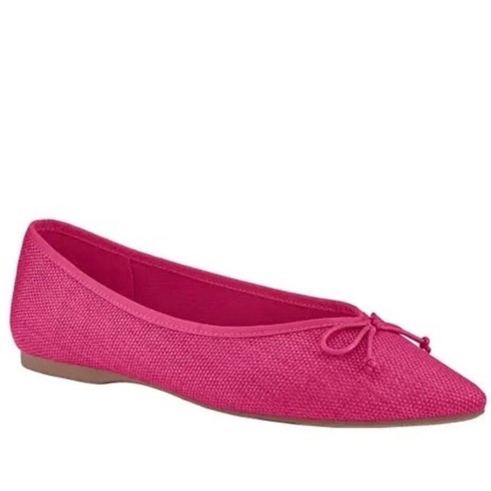 Birdies The Goldfinch Raspberry Pointed Toe Rafia Flats - Picture 2 of 7